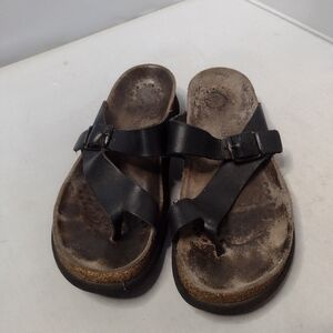 Mephisto Helen Leather Thong Sandals Size 37 Black Comfort Granola Strappy A31